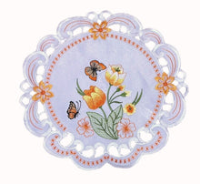 Lade das Bild in den Galerie-Viewer, Orange Tulpen und Schmetterlinge Tischläufer Tischdecke Mitteldecke gestickt