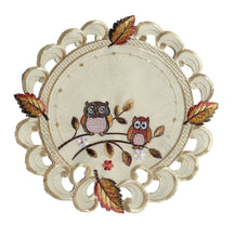 Lade das Bild in den Galerie-Viewer, Bunte Eulen Herbstblätter Tischläufer Tischdecke Mitteldecke Deckchen gestickt