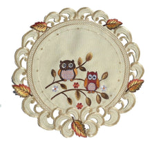 Lade das Bild in den Galerie-Viewer, Bunte Eulen Herbstblätter Tischläufer Tischdecke Mitteldecke Deckchen gestickt