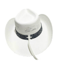 Lade das Bild in den Galerie-Viewer, White Flower Western Cowboyhut Strohhut weiss mit Dekorativem Hutband