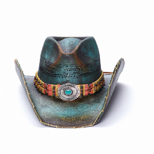 Lade das Bild in den Galerie-Viewer, Türkiser Cowboyhut Strohhut Westernhut Line Dance Western