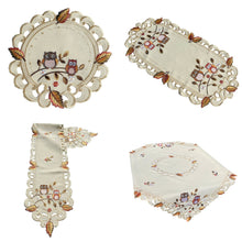 Lade das Bild in den Galerie-Viewer, Bunte Eulen Herbstblätter Tischläufer Tischdecke Mitteldecke Deckchen gestickt