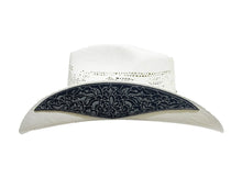 Lade das Bild in den Galerie-Viewer, White Flower Western Cowboyhut Strohhut weiss mit Dekorativem Hutband