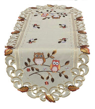 Lade das Bild in den Galerie-Viewer, Bunte Eulen Herbstblätter Tischläufer Tischdecke Mitteldecke Deckchen gestickt