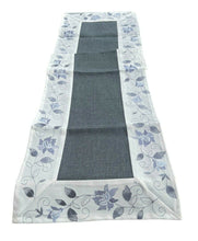 Lade das Bild in den Galerie-Viewer, Tischläufer Tischdecke Mitteldecke Tischband gestickt Rosen Silber Grau Weiss