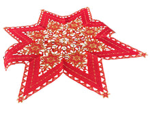 Lade das Bild in den Galerie-Viewer, Rot / Gold Stern Weihnachtsdecke Deckchen Mitteldecke bestickt