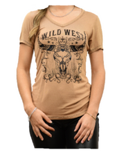 Lade das Bild in den Galerie-Viewer, Beige Wild West Steer T-Shirt Westernshirt Westernwear Strass Line Dance Western