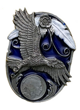 Lade das Bild in den Galerie-Viewer, Fliegender Adler Federn Liberty Coin Bolo Tie Westernkrawatte Lederkordel