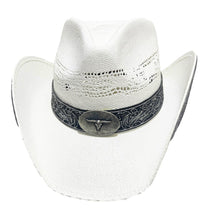 Lade das Bild in den Galerie-Viewer, White Flower Western Cowboyhut Strohhut weiss mit Dekorativem Hutband