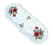 Lade das Bild in den Galerie-Viewer, Roter Klatschmohn Tischläufer Tischdecke Mitteldecke gestickt weiss