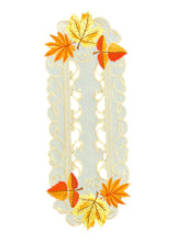 Lade das Bild in den Galerie-Viewer, Kastanie Herbst Blatt Tischläufer Tischdecke Mitteldecke Deckchen gestickt creme