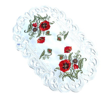 Lade das Bild in den Galerie-Viewer, Roter Klatschmohn Tischläufer Tischdecke Mitteldecke gestickt weiss