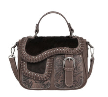 Lade das Bild in den Galerie-Viewer, Kufelia Handtasche Schultertasche Westerntasche Kuhfell Nieten Flechtung