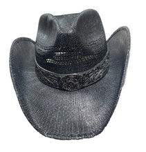 Lade das Bild in den Galerie-Viewer, Black Flower Western Cowboyhut Strohhut Schwarz mit Dekorativem Hutband