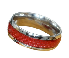Lade das Bild in den Galerie-Viewer, Red Core Ring Bandring Partnerring mit rotem Strukturband Edelstahl, 8 mm breit