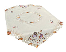 Lade das Bild in den Galerie-Viewer, Bunte Eulen Herbstblätter Tischläufer Tischdecke Mitteldecke Deckchen gestickt