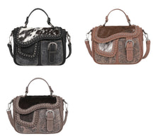 Lade das Bild in den Galerie-Viewer, Kufelia Handtasche Schultertasche Westerntasche Kuhfell Nieten Flechtung