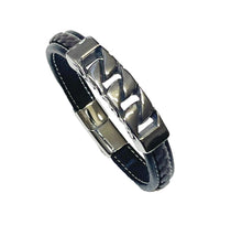 Lade das Bild in den Galerie-Viewer, Biker Lederarmband, Schwarz mit Silber-Edelstahlelementen, Geflochtenes Design