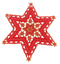 Lade das Bild in den Galerie-Viewer, Rot / Gold Stern Weihnachtsdecke Deckchen Mitteldecke bestickt