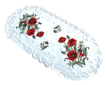 Lade das Bild in den Galerie-Viewer, Roter Klatschmohn Tischläufer Tischdecke Mitteldecke gestickt weiss