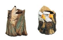 Lade das Bild in den Galerie-Viewer, Stifteköcher Baumstamm mit Wolf oder Adler Deko-Behälter Stiftehalter Vase