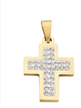 Lade das Bild in den Galerie-Viewer, Spark Mini Cross Kreuz-Anhänger Edelstahl mit Zirkonia – 24 × 17 mm