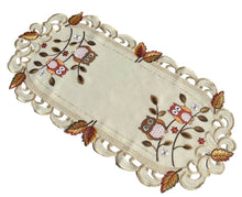 Lade das Bild in den Galerie-Viewer, Bunte Eulen Herbstblätter Tischläufer Tischdecke Mitteldecke Deckchen gestickt