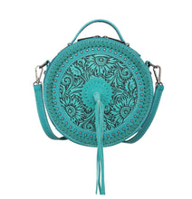 Lade das Bild in den Galerie-Viewer, Ronda runde Handtasche Schultertasche Westerntasche Florale Prägung Quaste Niete
