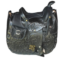 Lade das Bild in den Galerie-Viewer, Schwarze Tasche Handtasche Schultertasche Westerntasche Sattel 100% Leder