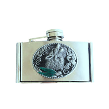 Lade das Bild in den Galerie-Viewer, Gürtelschnalle Buckle mit Taschenflasche Flachmann Heulender Wolf