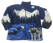 Lade das Bild in den Galerie-Viewer, Wolf in Berglandschaft Fleecejacke mit Reißverschluß M - 3 Xl