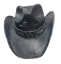 Lade das Bild in den Galerie-Viewer, Black Flower Western Cowboyhut Strohhut Schwarz mit Dekorativem Hutband