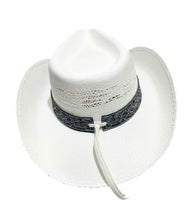 Lade das Bild in den Galerie-Viewer, White Flower Western Cowboyhut Strohhut weiss mit Dekorativem Hutband