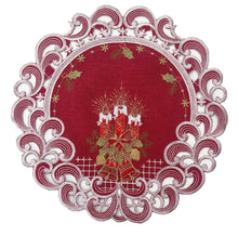 Lade das Bild in den Galerie-Viewer, Kerzen Weihnachtsdecke Tischläufer Tischdecke Mitteldecke Tischband gestickt Rot