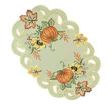 Lade das Bild in den Galerie-Viewer, Tischläufer Tischdecke Mitteldecke Deckchen gestickt Kürbis Sonnenblume Herbst