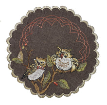 Lade das Bild in den Galerie-Viewer, Eulen Kastanie Herbst Tischläufer Tischdecke Mitteldecke Deckchen gestickt braun