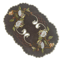 Lade das Bild in den Galerie-Viewer, Eulen Kastanie Herbst Tischläufer Tischdecke Mitteldecke Deckchen gestickt braun