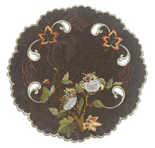 Lade das Bild in den Galerie-Viewer, Eulen Kastanie Herbst Tischläufer Tischdecke Mitteldecke Deckchen gestickt braun