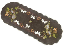 Lade das Bild in den Galerie-Viewer, Eulen Kastanie Herbst Tischläufer Tischdecke Mitteldecke Deckchen gestickt braun