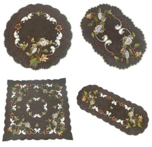 Lade das Bild in den Galerie-Viewer, Eulen Kastanie Herbst Tischläufer Tischdecke Mitteldecke Deckchen gestickt braun