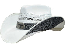 Lade das Bild in den Galerie-Viewer, White Flower Western Cowboyhut Strohhut weiss mit Dekorativem Hutband