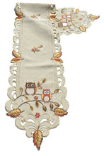 Lade das Bild in den Galerie-Viewer, Bunte Eulen Herbstblätter Tischläufer Tischdecke Mitteldecke Deckchen gestickt