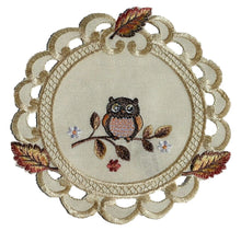 Lade das Bild in den Galerie-Viewer, Bunte Eulen Herbstblätter Tischläufer Tischdecke Mitteldecke Deckchen gestickt
