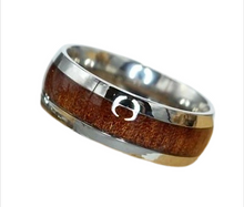 Lade das Bild in den Galerie-Viewer, Woodline Ring Bandring Partnerring mit Holzoptik aus Edelstahl, 8 mm breit