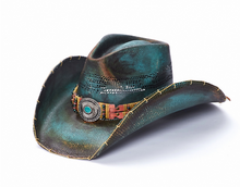 Lade das Bild in den Galerie-Viewer, Türkiser Cowboyhut Strohhut Westernhut Line Dance Western