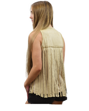 Lade das Bild in den Galerie-Viewer, Layla beiges Fransen T-Shirt Westernshirt Westernwear mit Nieten Line Dance