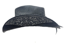 Lade das Bild in den Galerie-Viewer, Black Flower Western Cowboyhut Strohhut Schwarz mit Dekorativem Hutband