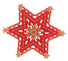 Lade das Bild in den Galerie-Viewer, Rot / Gold Stern Weihnachtsdecke Deckchen Mitteldecke bestickt