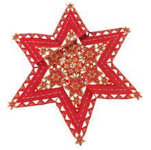 Lade das Bild in den Galerie-Viewer, Rot / Gold Stern Weihnachtsdecke Deckchen Mitteldecke bestickt