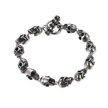Lade das Bild in den Galerie-Viewer, 12 Totenköpfe Biker Gothic Armband Armkette Edelstahl Totenkopf